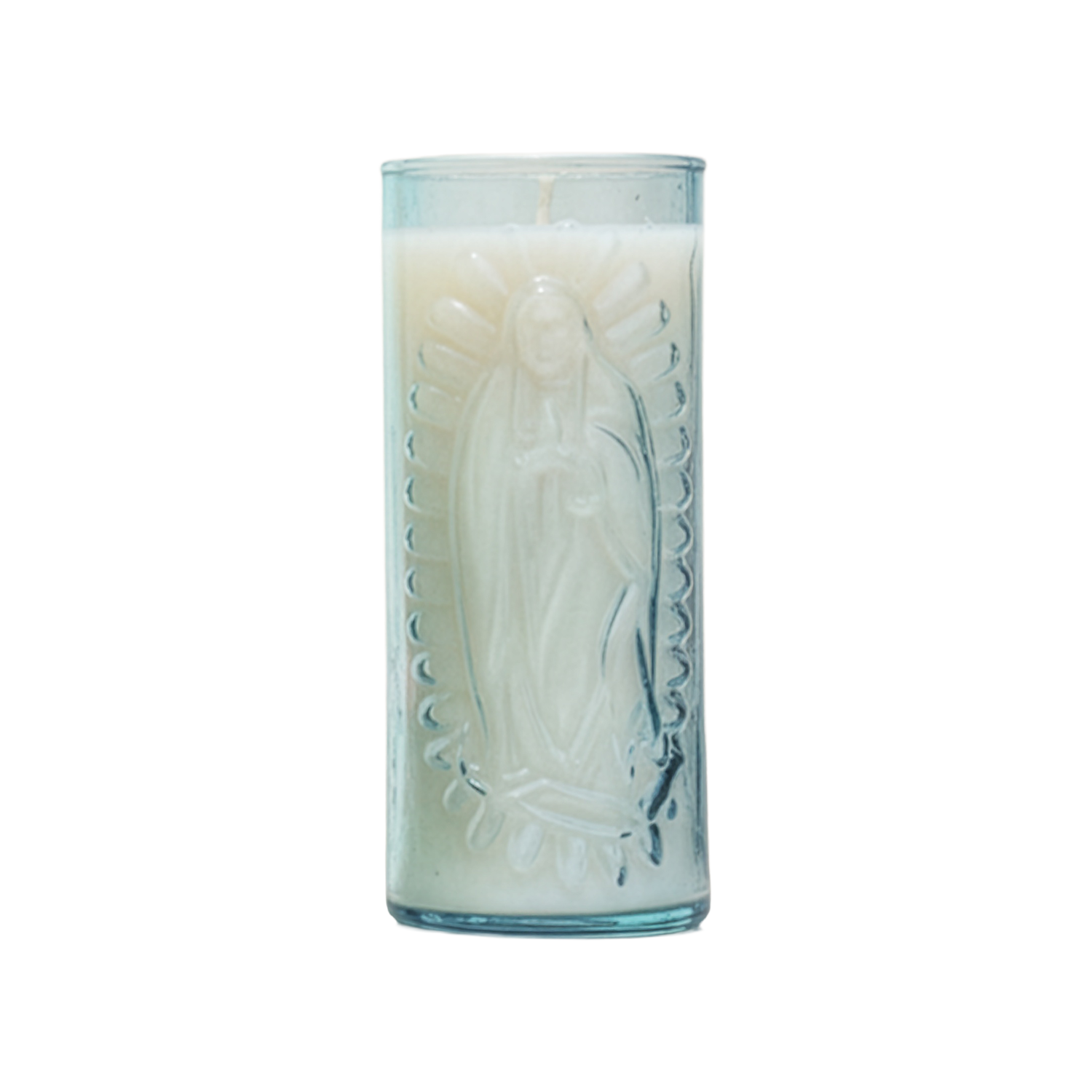 Lady Guadalupe Tinted Glass Candle - Blue