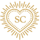 Gold heart-shaped logo with 'SC' inside on a black background